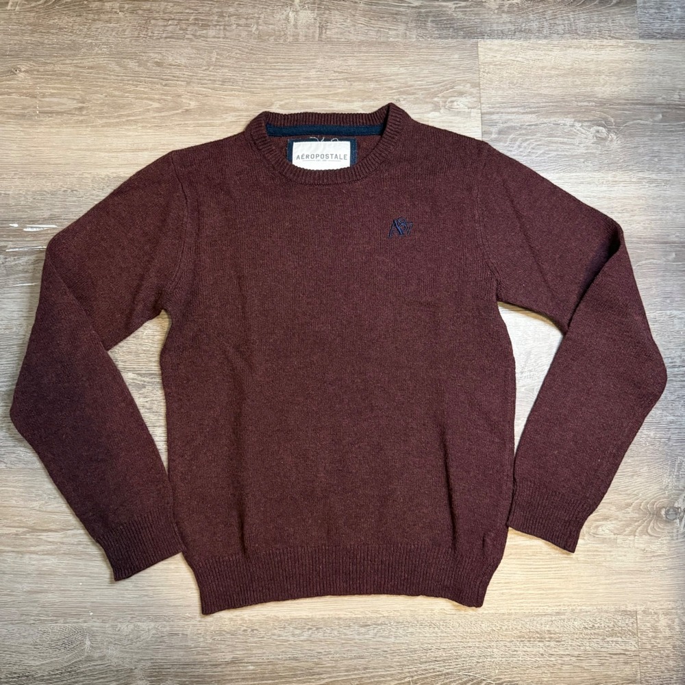 Y2K Aeropostale Mens S Burgundy A87 Logo Crewneck Knit Pullover Sweater Maroon
